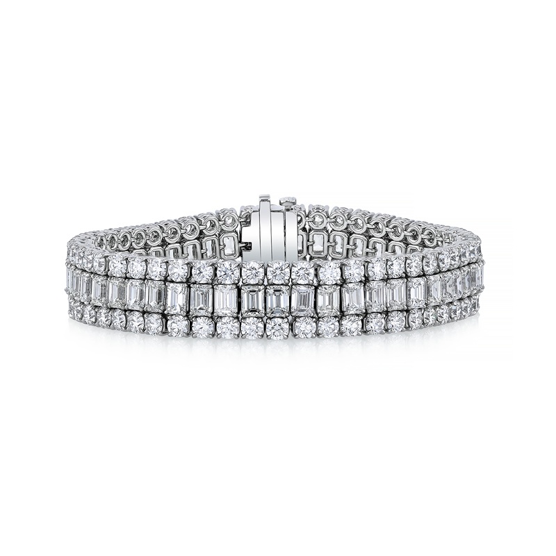 Three Row Emerald Cut Diamond Bracelet